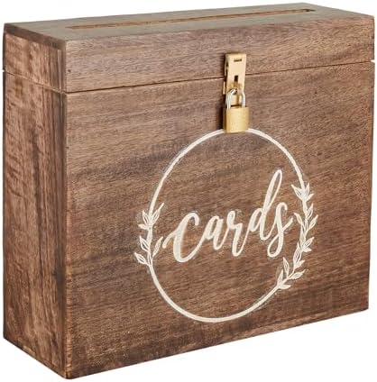 Wedding Card Box with Card Slit and Lock 12"X10"X4.5"- Gift Wishing Well Card Box for Weddings, Receptions, Birthdays, Graduations, Baby Showers, Honeymoon Funds WBKH (Walnut) by EximiousIndia