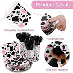 durony 350 Pieces Pink Cow Print Party Tableware Set Including Cowgirl Pink Cow Party Plates Cups Napkins Knives Forks Spoons Serves 50 for Baby Shower Farm Cow Party Decorations - Image 3