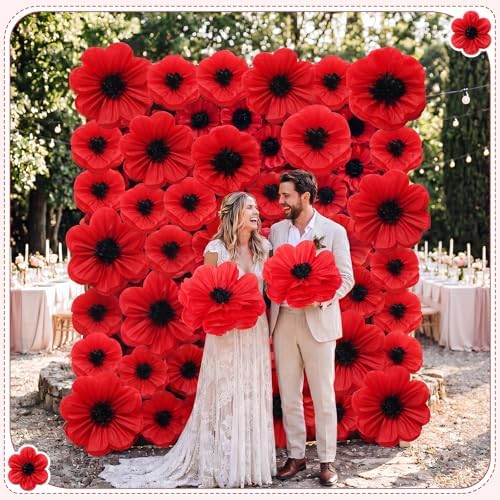 36 Pcs Paper Flowers for Party Decor, Red Poppy - Image 3