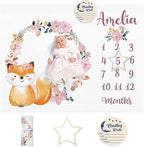 Personalized Baby Monthly Milestone Blanket Boy or Girl - Fox Months Blanket with Wood Frame and Newborn Wooden Sign - Growth Chart Milestone Blanket 1-12 Month Milestones by Dyoart
