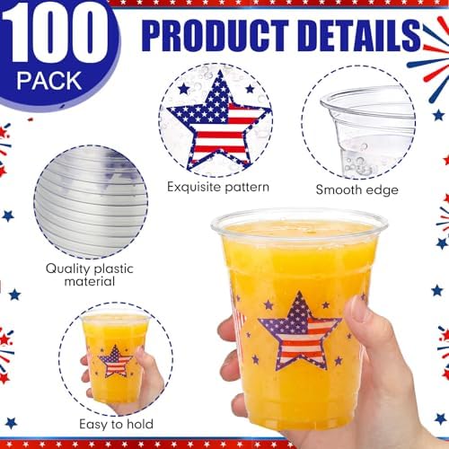 100 Pcs Patriotic Plastic Cups 12 oz, Red Blue & White Tableware - Image 3