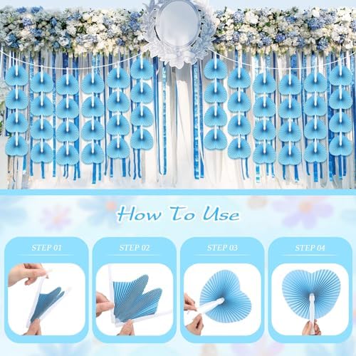 Unittype 150 Packs Heart Shaped Paper Fans for Wedding Guests,Baby Blue - Image 3