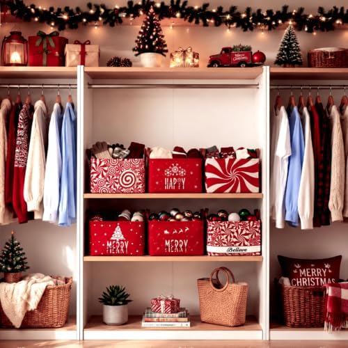 CHENGU 6 Pack Christmas Baskets Collapsible Retro Christmas Storage Bins - Image 4