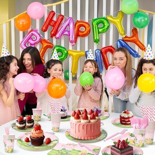 144Pcs Pink Winnie Bear Baby Shower Plates and Napkins Tableware Set, Plates Napkins Cups Straws and Forks Sets, Winnie Baby Shower Decorations Birthday Party Supplies, Serves 24 Guests - Image 2