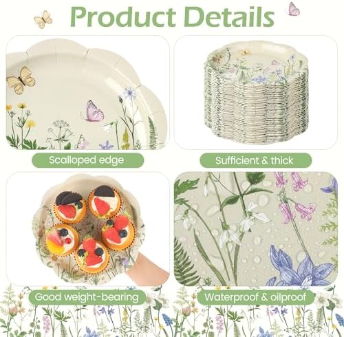 Kochorie 100 PCS Wildflower Scalloped Party Plates, 9 Inch Disposable Floral Paper Plates, Vintage Flower Paper Plate, Floral Dinner Plate Bulk for Birthday Bridal Baby Shower Wedding Party Supplies - Image 3