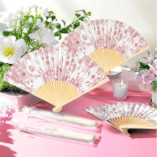 Vercraft 25 Sets Pink Floral Folding Fans, Wedding Favors for Guests - Image 5