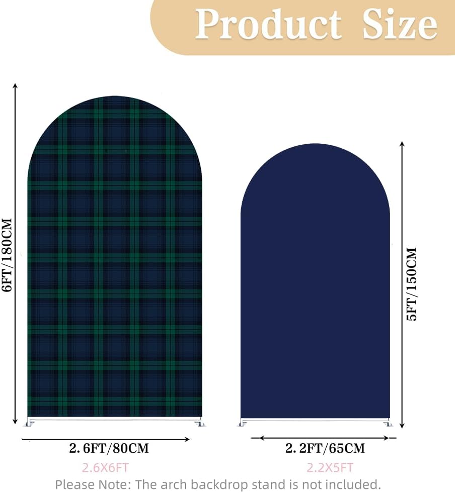 Set of 2 Arch Backdrop Cover Tartan Plaid Baby Shower Stretchy Arch Frame Cover for Bear Theme Boys Birthday Party Fiesta Decorations (6ft & 5ft,Blue) - Image 3
