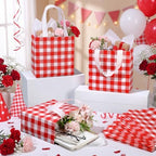 Lingvee 50 Pack Gingham Gift Bag Bulk Red and White Theme Plaid Reusable Tote Bags with Handle Non Woven Candy Bags for Checkered Themed Birthday Baby Shower Christmas Party Decorations Supplies - Image 5