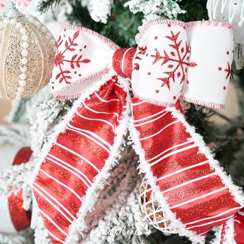 MAYREEL 2.5 Inch Red and White Christmas Ribbon Wired Candy Cane for Christmas Trees Wreaths Tree Toppers Crafts Home Decor Gift Wrapping 6 Rolls Total 36 Yards - Image 4
