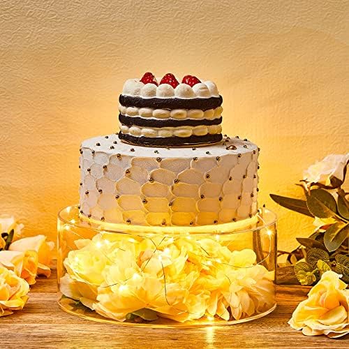 Sunnyray 2 Pcs Acrylic Cake Stands for Dessert Table Clear Fillable Cake Riser Cupcake Tier with LED Strings for Birthday Wedding Holiday Party Display(14'', 16'') - Image 4