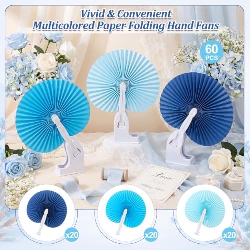 Mifoci 60 Pcs Blue 24 Pcs Round Paper Folding Fans Bulk for Party - Image 2