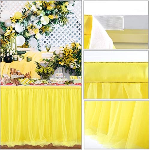 Suppromo 14ft Yellow Tulle Tutu Table Skirt for Birthday Party Girls Boys Baby Shower Wedding Cake Dessert Table Decorations - Image 6