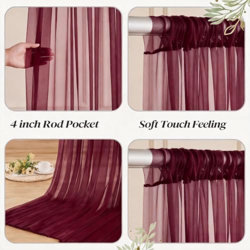 Shillance 30ft x 10ft Burgundy Backdrop Curtain with Lights String for Parties, Sheer Tulle Wedding Photo Backdrops Drapes for Baby Shower Birthday Party Decorations Background for Photography - Image 4