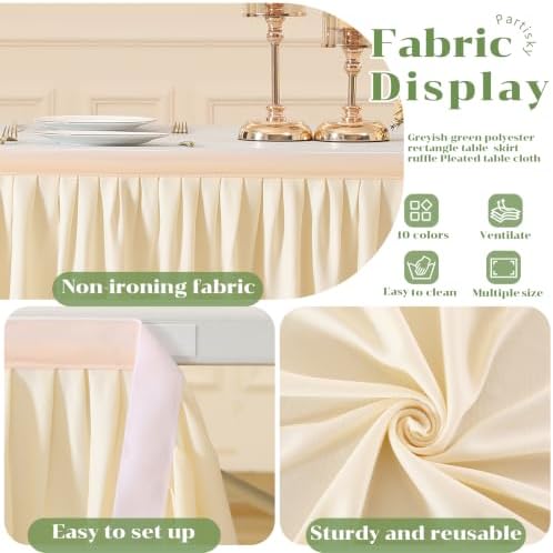 Partisky Ivory Polyester Table Skirt for Rectangle Tables 17ft, Wrinkle Resistant Pleated Ruffle Table Cloth for Banquet Wedding Trade Baby Shower Display Gift Dining Table - Image 6