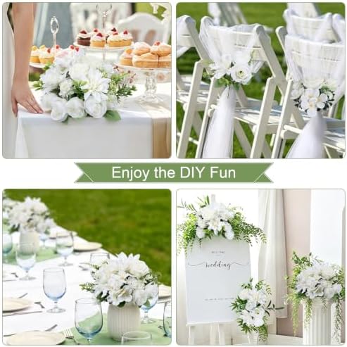 White Peonies Dahlia Artificial Flowers Bulk, 12 Bundles - Image 3