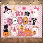 Cartoon Pink Halloween Children's Birthday Background 8x6 FT - Image 3