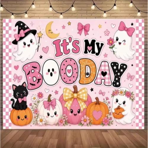 Cartoon Pink Halloween Children's Birthday Background 8x6 FT - Image 3