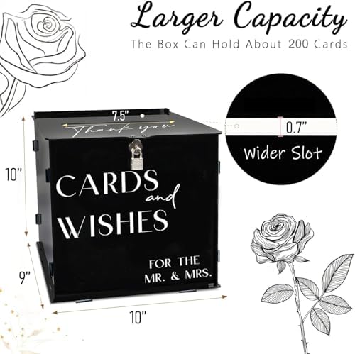 Black Acrylic Card Box with Slot & Lock, Gothic Wedding Card Boxes for Reception, Stylish Money Envelop Gift Cards Box for Party Wedding Engagement Bridal Shower Anniversary Table Decor - Image 2