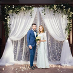 30×10ft White Tulle Backdrop Curtain with Lights String for Parties, Sheer Photo Backdrop Curtains for Wedding Party Photography Background - Image 5