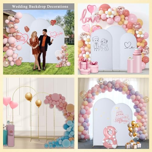 Gawicpy Wedding Arch Backdrop Stand Set Metal Arch Backdrop Stand with Wedding Arch Cover, Wedding Balloon Arch Backdrop Stand for Birthday, Baby Shower, Anniversary (White, 5.9FT+6.6FT+7.2FT) - Image 4
