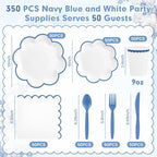 350 Pcs Dark Blue and White Paper Plates and Napkins Set - Image 3