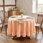 Eternal Beauty Gingham Ruffled Tablecloth Orange White 70 Round Halloween - Image 2