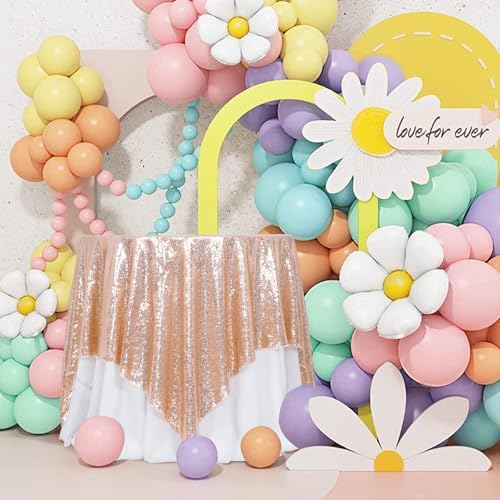 Poise3EHome Rose Gold Sequin Tablecloth 90×90 Inch Square Sequin Fabric Table Cover Overlay for Baby Shower Birthday Party Wedding Holiday Cake Table Decoration - Image 2