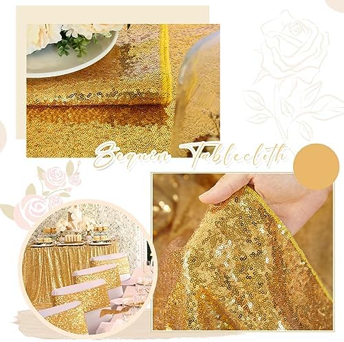 SoarDream Gold Sequin Tablecloth 90"x132" Wedding Glitter Table Cloth - Image 3