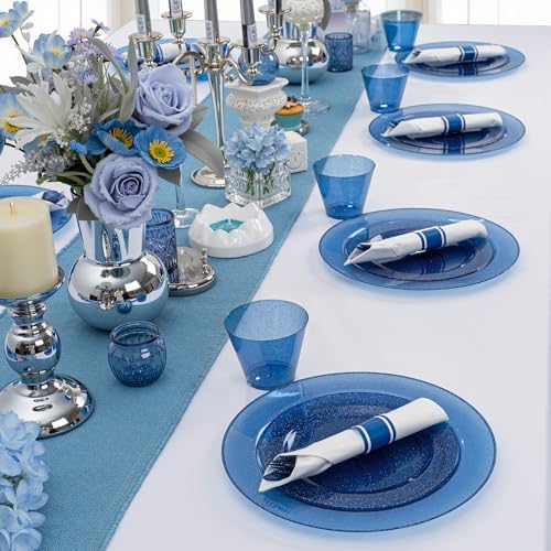 DaYammi 350PCS Cobalt Blue Glitter Plastic Dinnerware Set for 50 Guests - Image 6