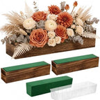 Dandat 3 Set Wood Rectangle Boxes 16x4 Inch Rustic Planter with Liner by Dandat