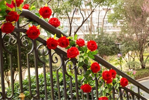 2Pcs 12Ft Bendable Flower Garland Faux Rose Vine for Wedding Decor,Red - Image 6