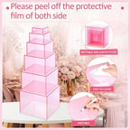 Geelin 6 Pcs Acrylic Risers Cube Stands, Clear Pink, 3 to 8 Inch, Square - Image 3