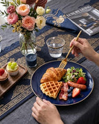 bUCLA 150PCS Blue and Gold Plastic Plates - 25 Guests Navy Blue Plastic Dinnerware Disposable for Party & 4th of July - Include 25 Dinner/Dessert Plates, 25 Knives, 25 Forks, 25 Spoons, 25 Cups - Image 4