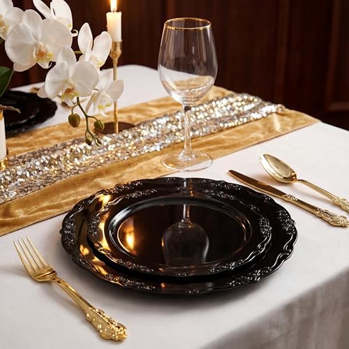 U-QE 100PCS Black Plastic Plates, Heavy Duty Black Plates - Image 3