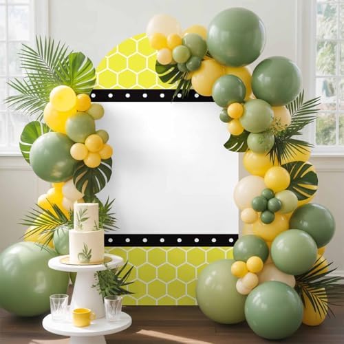 Vellow Honeycomb Stripes Polka Dot Patterr Arch Backdrop Cover 7.2 ft 2 Sided Wedding Arch Covers Stretchy Backdrop Round Top for Birthday, Party, Baby Shower Decorations - Image 2