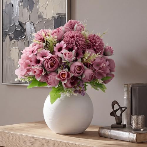 Tigeen 24 Bundles Peonies Artificial Flowers Faux Roses, Gray Purple - Image 5