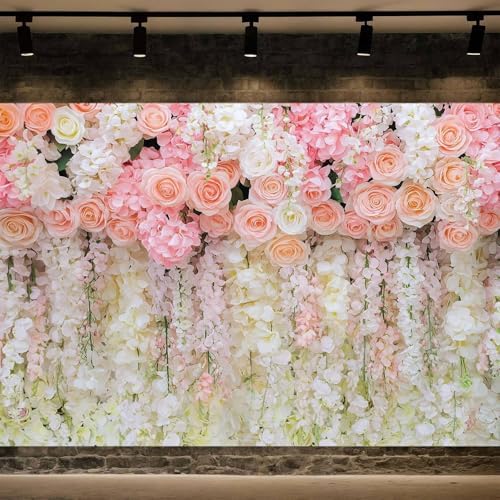10x8ft Pink Rose Flower Wedding Photography Backdrop Spring Floral Photography Backdrop Valentine's Day Mother's Day Girl Birthday Baby Shower Wedding Bridal Party Banner Photo Booth Props Background - Image 5