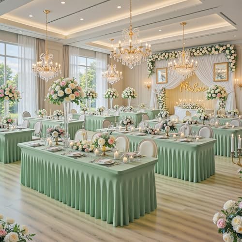 2 Packs Sage Green Spandex Tableclothes for 6 Foot Rectangle Tables, Wrinkle Free 6ft Fitted Table Cover Stretch Table Cloth Desk Skirt for Weddings Baby Shower Birthday Party Banquet Decorations - Image 5