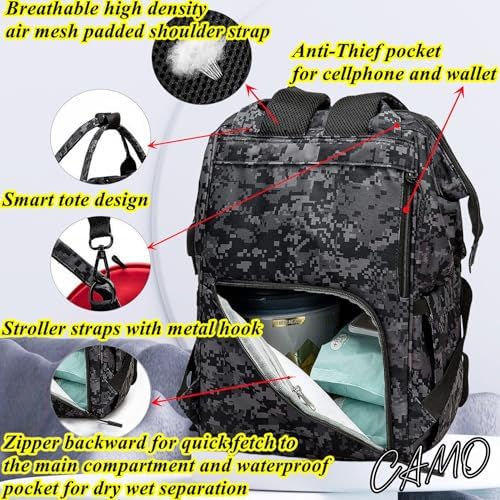 Diaper Bag Backpack for Dad and Mom with USB Charging Port Stroller Straps and Insulated Pocket,army military Travel Nappy Backpack for Daddy/Mommy (DADDY and MOMMY patches) - Image 5