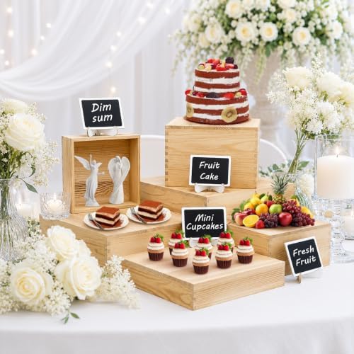 6 Pack Wooden Buffet Risers Cupcake Stand Buffet Display with Mini Signs - Image 7
