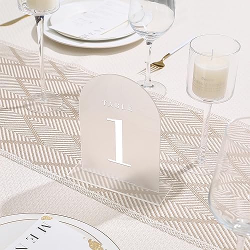 UNIQOOO Frosted Arch Wedding Table Numbers with Stands 1-20, 5x7" Acrylic Display Signs and Holders, Pack of 20, Perfect for Centerpiece, Reception, Decoration, Party, Anniversary, Event - Image 3