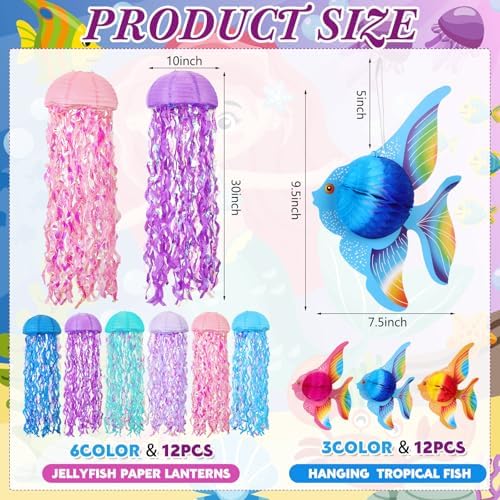 24 Pcs Under The Sea Party Decorations Hanging Jellyfish Paper Lanterns - Image 2