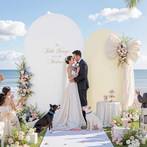 White and Beige Arch Cover Set of 2-7.2FT and 6FT Arch Backdrop Cover Spandex Fitted Wedding Balloon Arch Stand Covers for Bridal Shower Wedding Baby Shower Birthday Party Ceremony Photo Background - Image 3