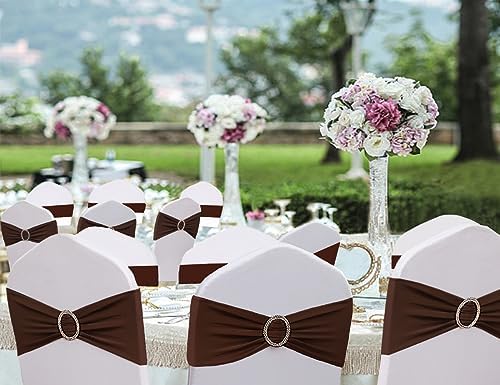 Brown Chair Sashes 50 Pack, Spandex Brown Chair Bows Bands with Buckle Slider for Folding Chairs Wedding Party Birthday Decor, Chair Ties - Image 3