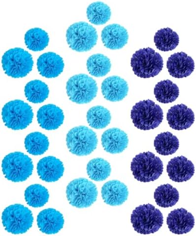 Blue Paper Pom Poms Set, 36pcs Tissue Hanging Decor by FAVOMOTO