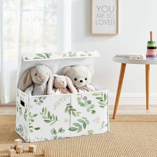 Sweet Jojo Designs Floral Leaf Girl Small Fabric Toy Bin Storage Box Chest for Baby Nursery or Kids Room - Green and White Boho Watercolor Botanical Woodland Tropical Garden - Image 2
