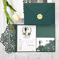 50Sets Green Rose Laser Cut Wedding Invitation with Envelopes, for Wedding Birthday Baby Shower Graduation Party Supplies by Cylallen