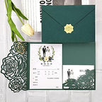 50Sets Green Rose Laser Cut Wedding Invitation with Envelopes, for Wedding Birthday Baby Shower Graduation Party Supplies by Cylallen