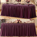 Partisky Burgundy Polyester Table Skirt for Rectangle Tables 14ft, Wrinkle Resistant Pleated Ruffle Table Cloth for Banquet Wedding Trade Baby Shower Display Gift Dining Table by Partisky