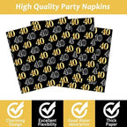 40th Theme Bithday Party Tableware Vintage 1986 Party Supplies 40 Year Old Birthday Decorations Plates Napkins Forks Black and Gold Dinnerware Favors for Men or Women - Image 4